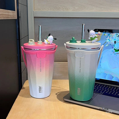 Tyeso Thermos Water Bottle With Straw 600ml