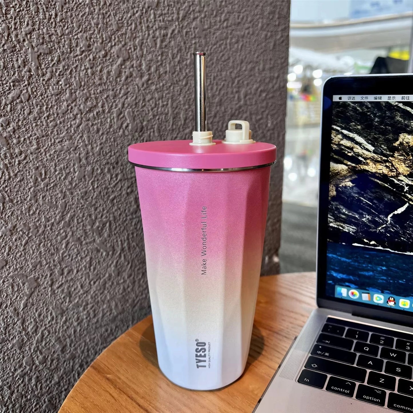 Tyeso Thermos Water Bottle With Straw 600ml