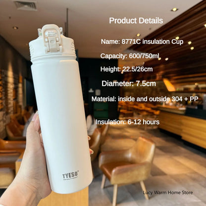 Tyeso Thermos Cup with Straw Thermal Bottle 600/750ml