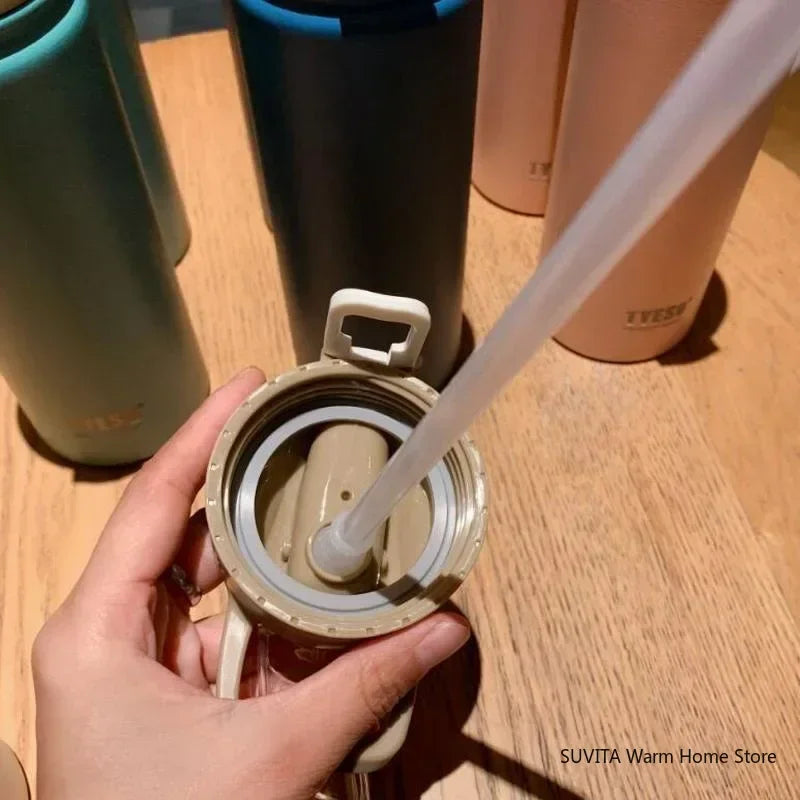 Tyeso Thermos Cup with Straw Thermal Bottle 600/750ml