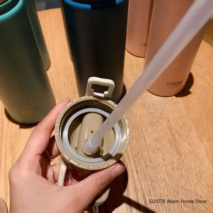 Tyeso Thermos Cup with Straw Thermal Bottle 600/750ml
