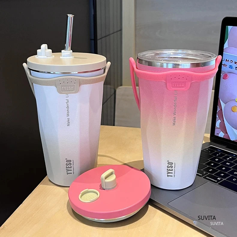 Tyeso Thermos Water Bottle With Straw 600ml