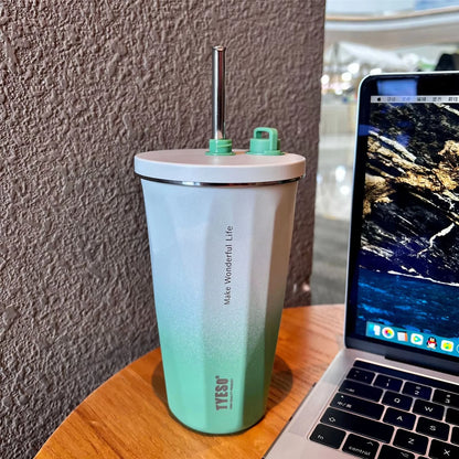 Tyeso Thermos Water Bottle With Straw 600ml