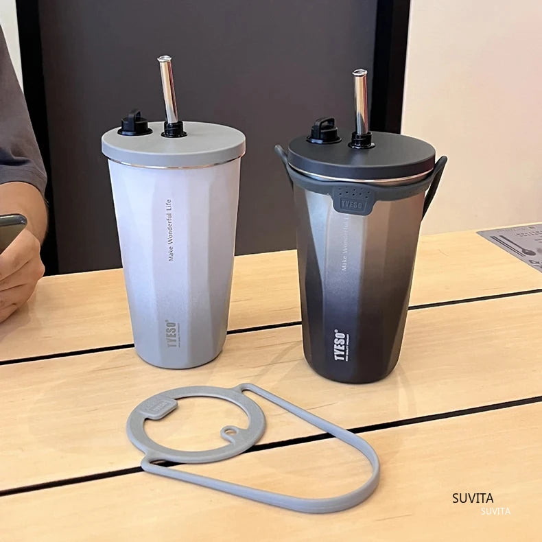 Tyeso Thermos Water Bottle With Straw 600ml